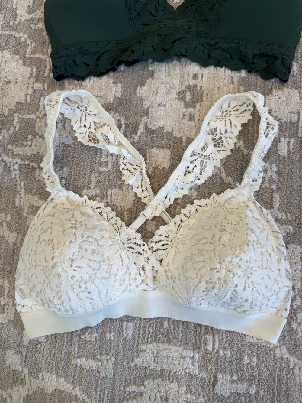 aerie Lace-Trim Wireless Bra Duo - Dark Green & Ivory - Picture 2 of 8